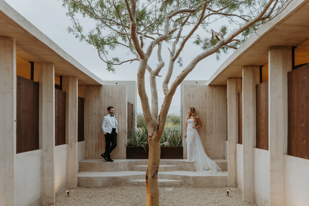 Bride and groom photo session at AGAVE ACRE Los Cabos