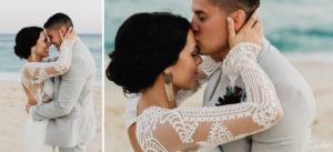 Sandos Wedding - bride and groom kiss in destination wedding cabo photographer