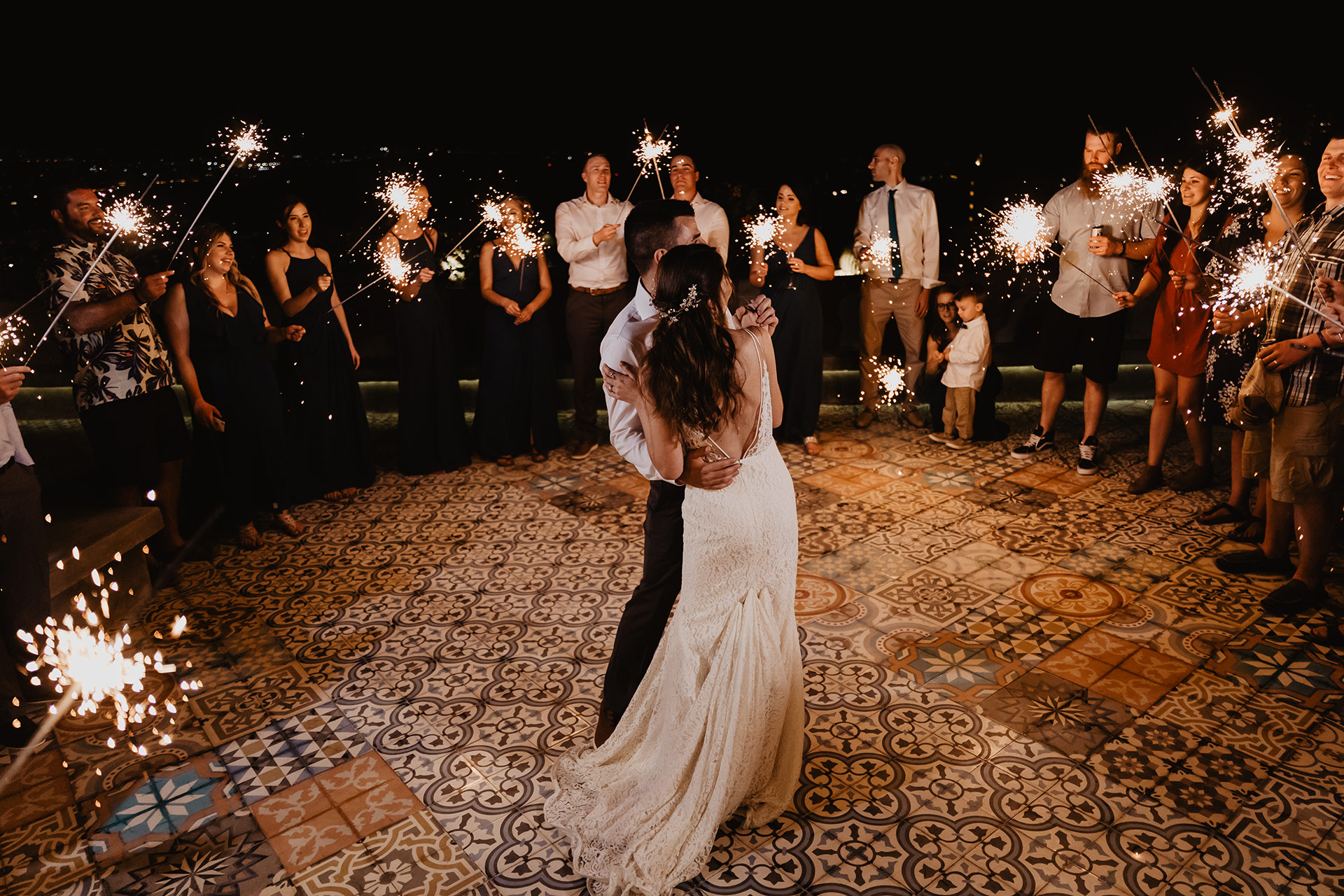 wedding first dance with sparklers Los Cabos