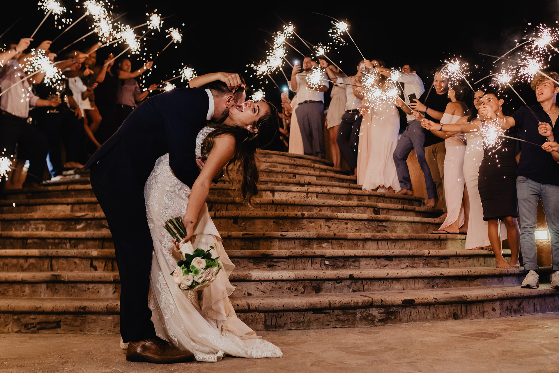 Sparklers at a Wedding at Sandos Finisterra