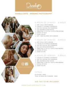 Wedding photography price list
