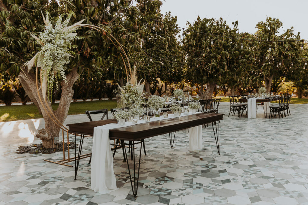 Wedding table setup at ACRE San Jose del Cabo