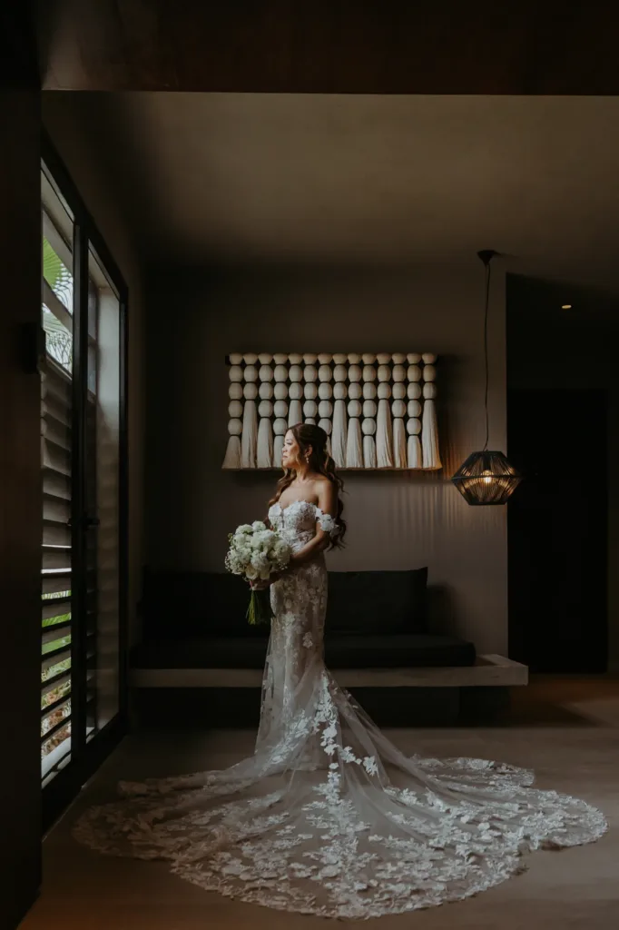 bride fully ready with gown and bouquet