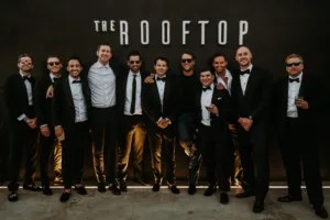 groom and groomsmen at The Rooftop Bar