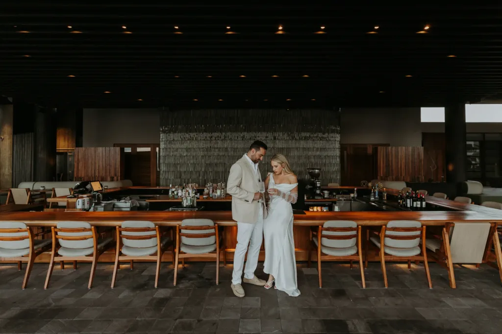 Bride and groom at The Cape's sunken bar
