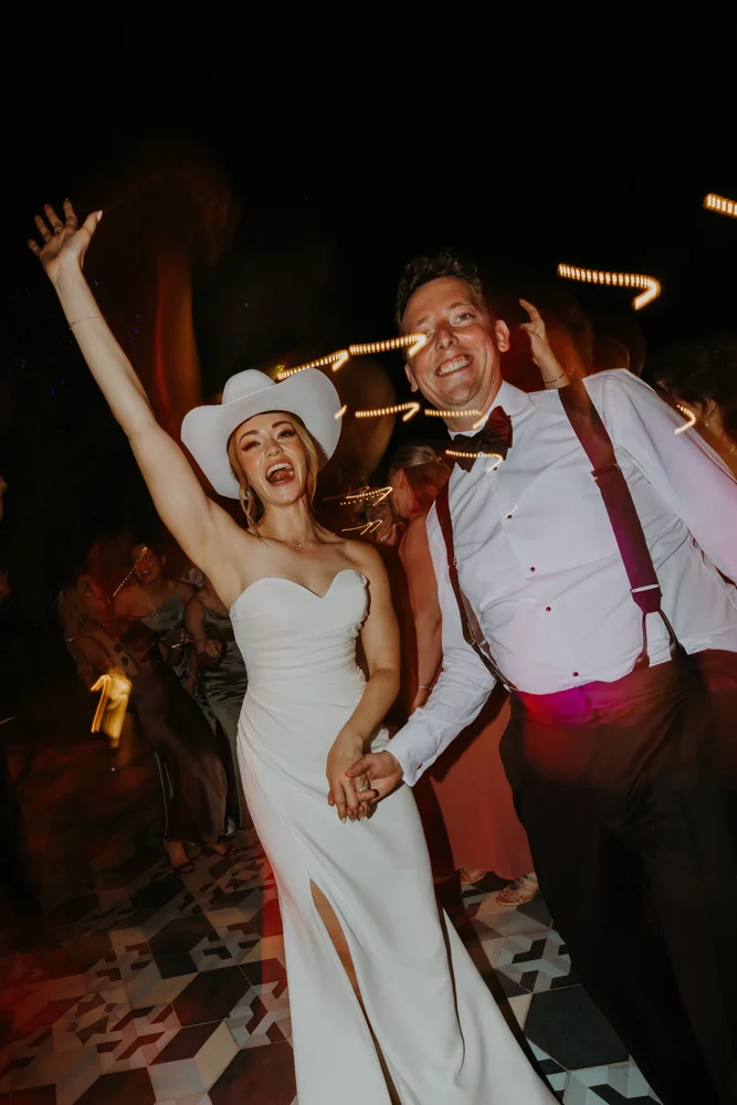 Bride and groom dancing