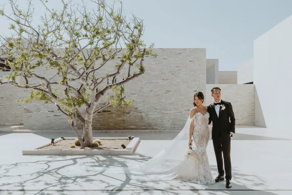 Bride and groom at Nobu Los Cabos
