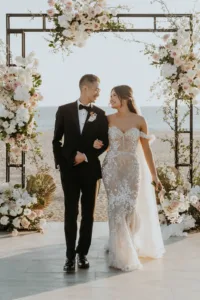 Bride and Groom exit their wedding ceremony at Nobu hotel Los Cabos
