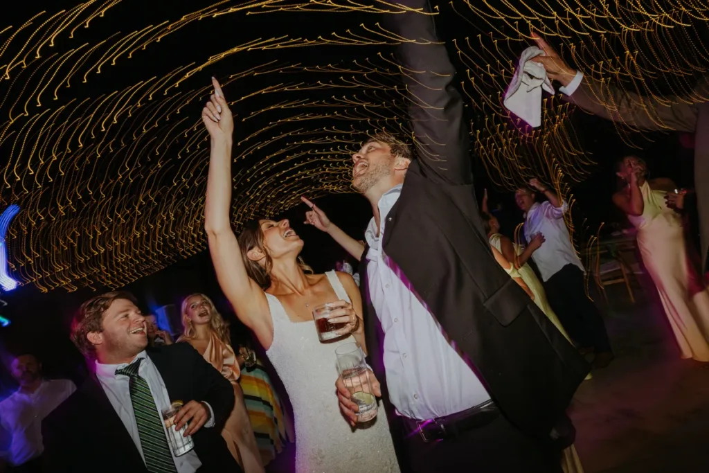 Bride and groom dance at wedding reception